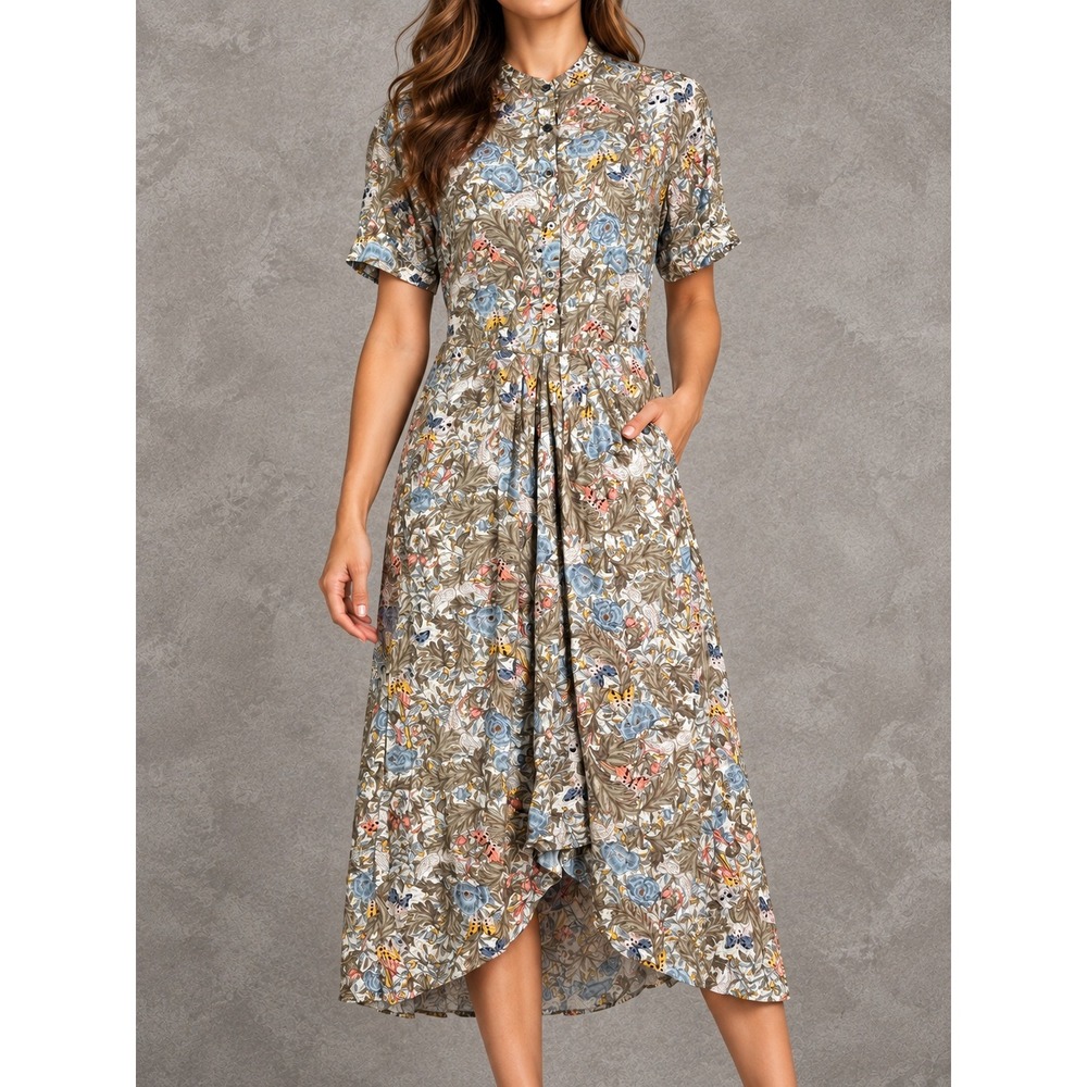 Zadig & Voltaire Rima Dress Womens XS Green Skull Floral Dark Romance Midi Boho
